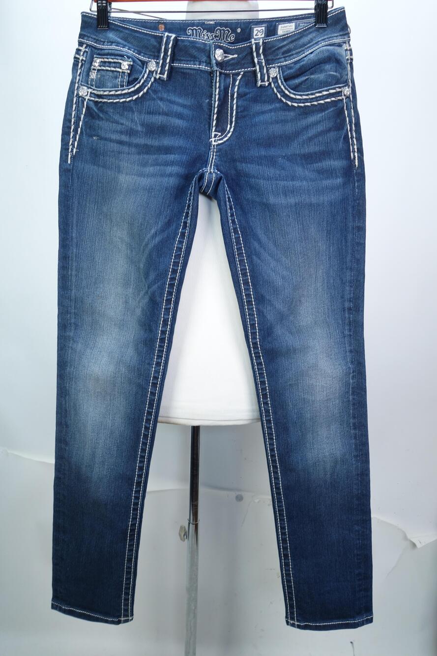 Miss Me Signature Skinny Jeans Womens 29x31 Dark Wash Embroidered Rhinestone